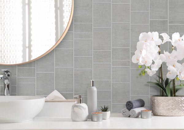 light grey tile effect bathroom wall panels