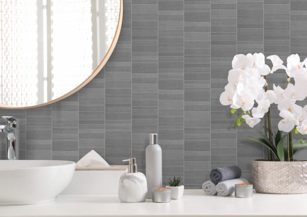 small silver grey tile effect bathroom wall panels
