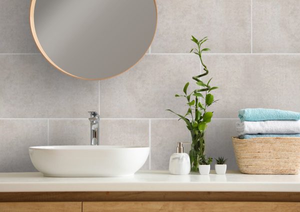 warm grey marble tile effect bathroom wall panels