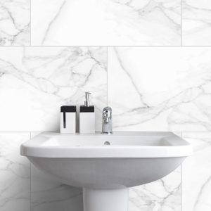 white tile marble effect bathroom wall panels