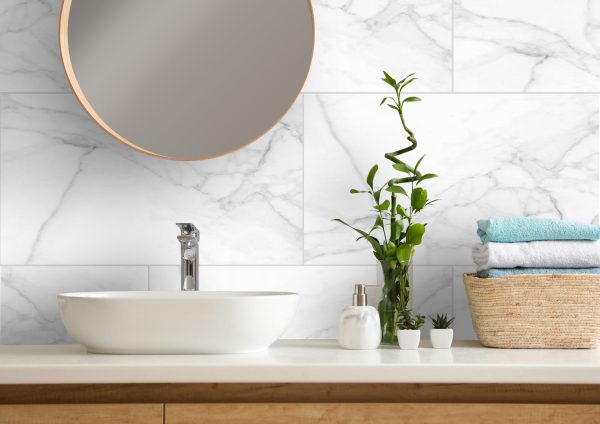 white tile marble effect bathroom wall panels