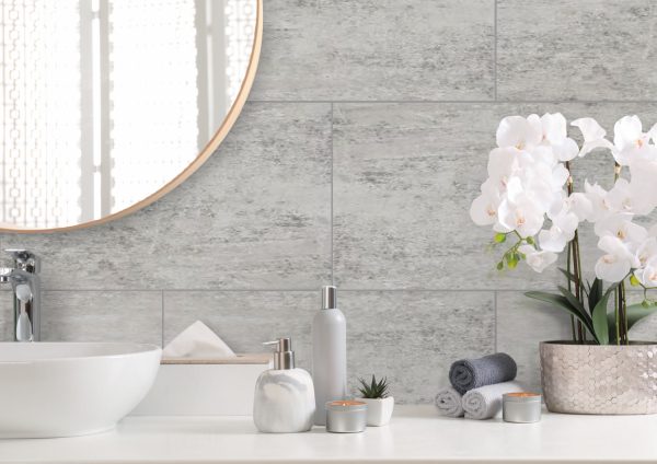 large grey tile effect bathroom wall panels
