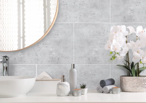 large grey marble tile effect bathroom wall panels