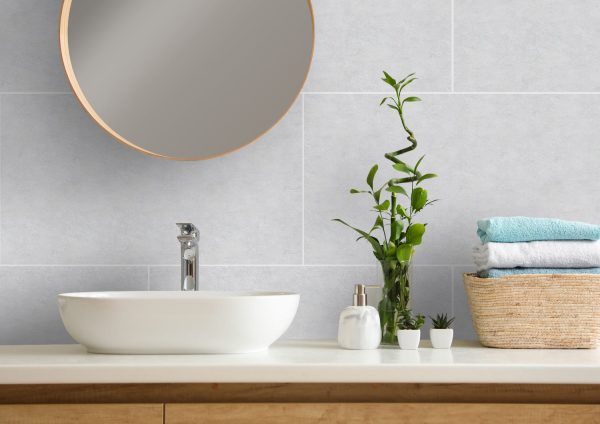 light grey tile effect bathroom wall panels