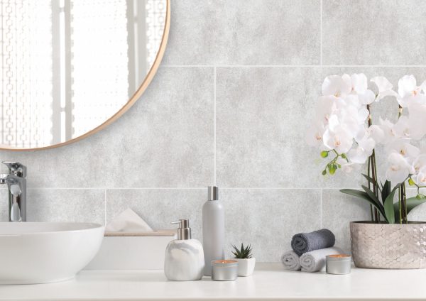 white marble tile effect bathroom wall panels