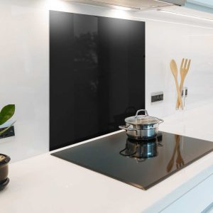 black gloss glass kitchen splashback